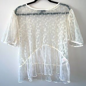Sheer White Floral Top- M